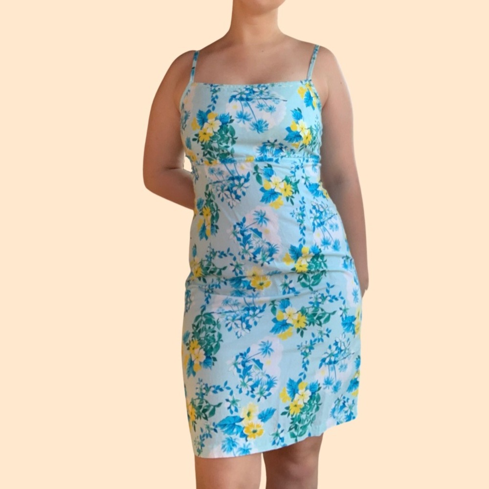vintage y2k billabong baby blue floral hawaiian dress
